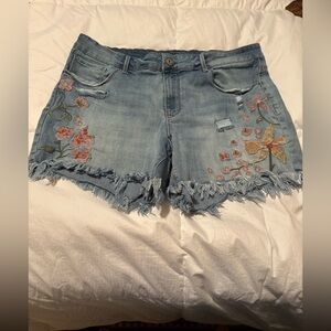 Terra & Sky Light Blue Embroidered Denim Cutoff Shorts